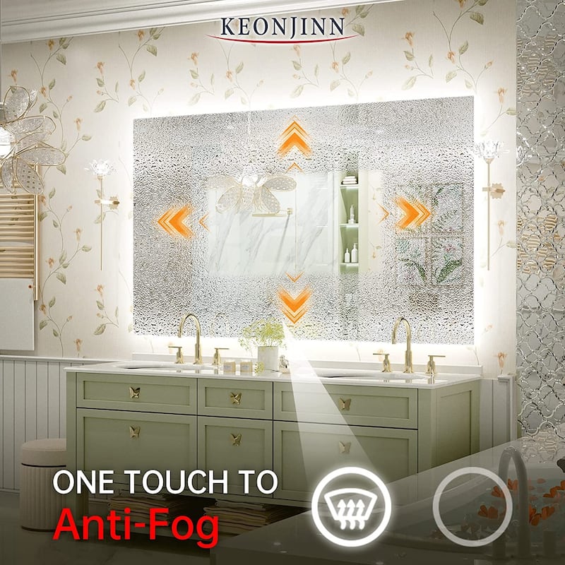 Keonjinn LED Backlit Bathroom Vanity Mirror Anti-Fog Dimmable Lighted CRI90 High Definition(Horizontally/Vertically)