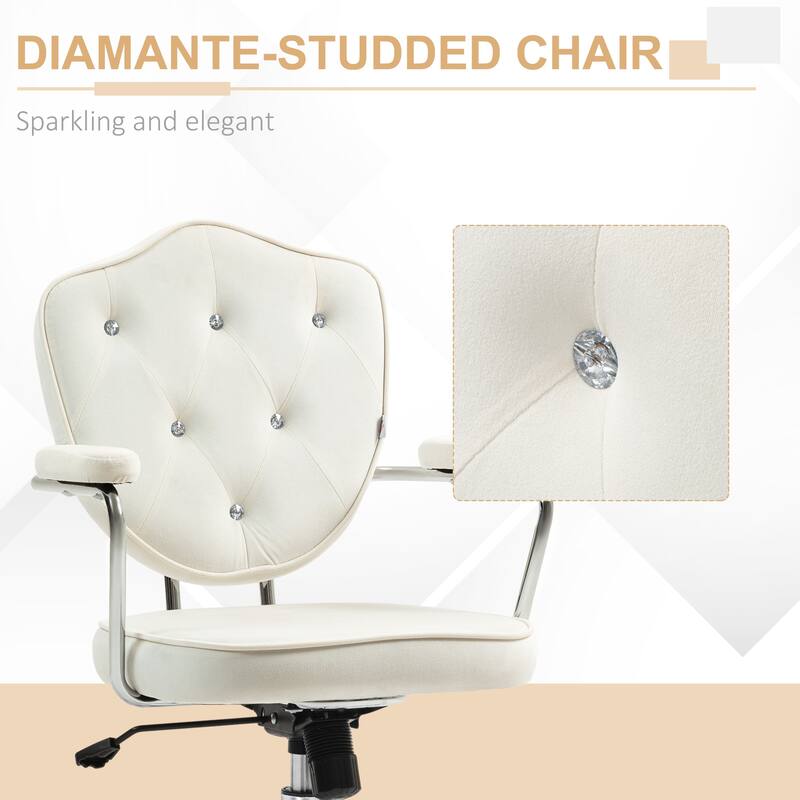 Velvet Upholstered Office Chair Leisure Chair, Cream White Stylish Executive Chair Gaming Chair with Upholstered Armrests