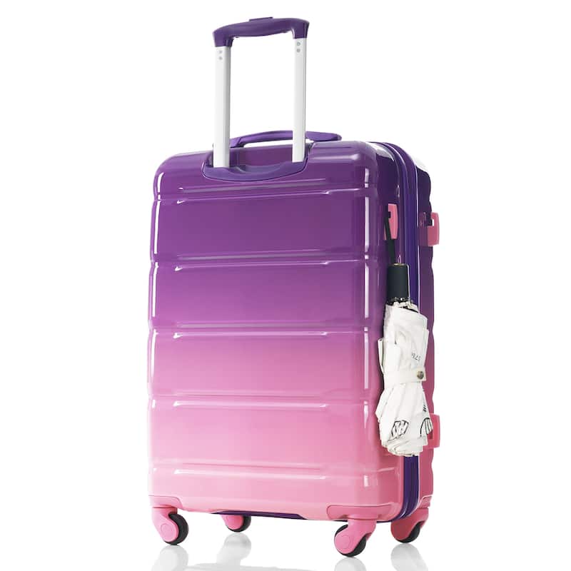 3-Piece, 20-Inch Modern Hard Shell Luggage with USB Port and Spinner Wheels, for Boarding Travel, Purple