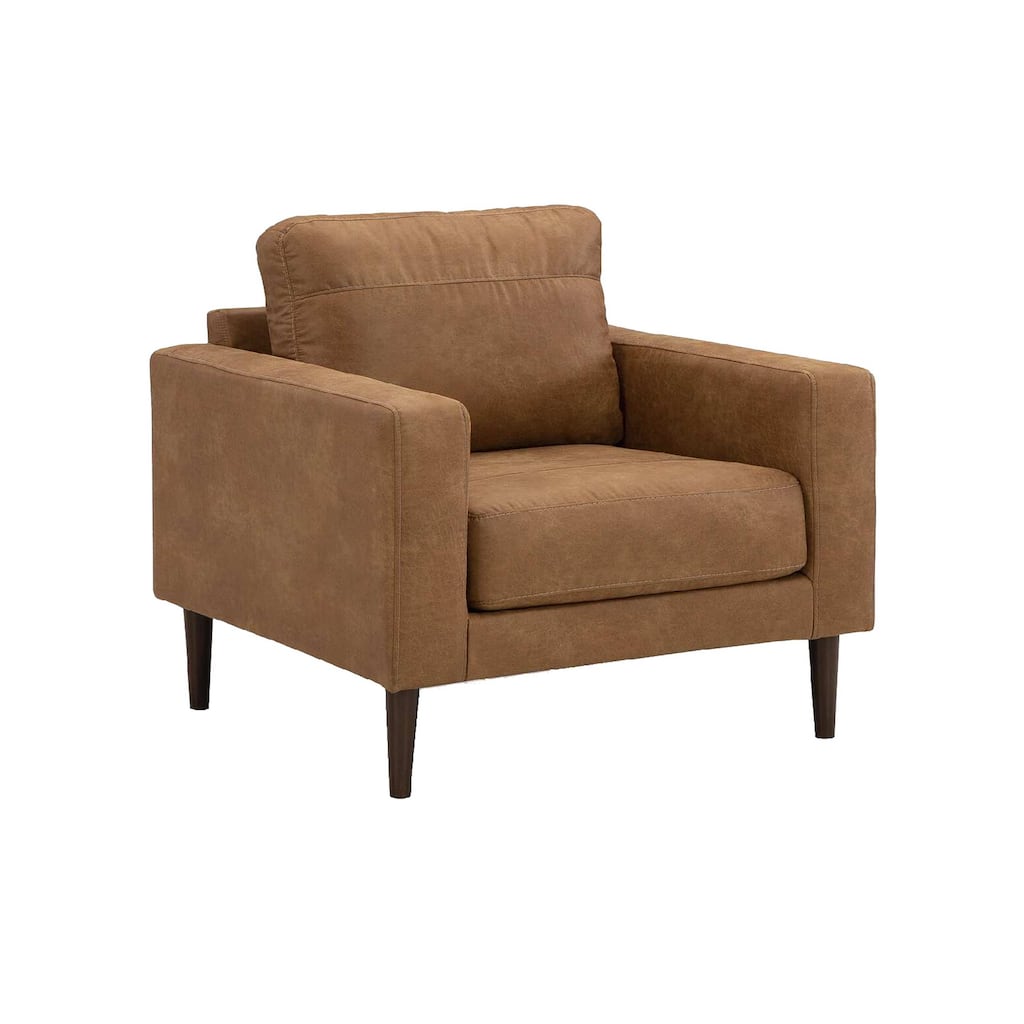Tely 36 Inch Accent Chair, Transitional, Soft Caramel Brown Faux Leather