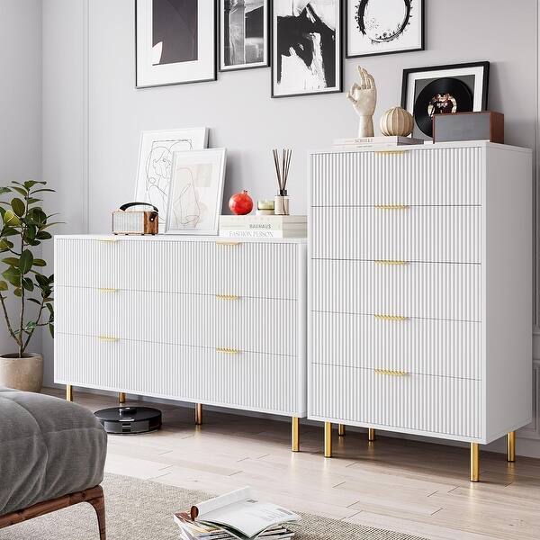 White Dresser, Modern 6 Drawer Dresser for Bedroom with Gold Handle and  Large Drawer - Bed Bath & Beyond - 42096227