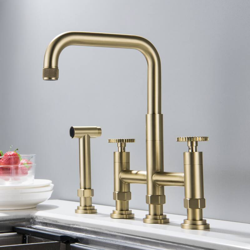 Bridge Double Handles Kitchen Faucet With Side Spray