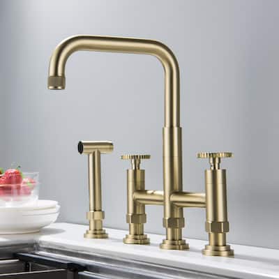 Bridge Double Handles Kitchen Faucet With Side Spray