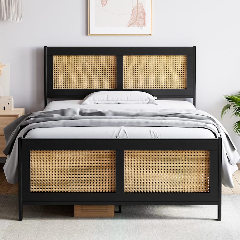 Bed Frame with Rattan Headboard and Footboard Bed Bath & Beyond