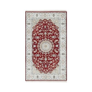 Shahbanu Rugs Falu Red, Hand Knotted, Wool and Silk, Nain with Large ...
