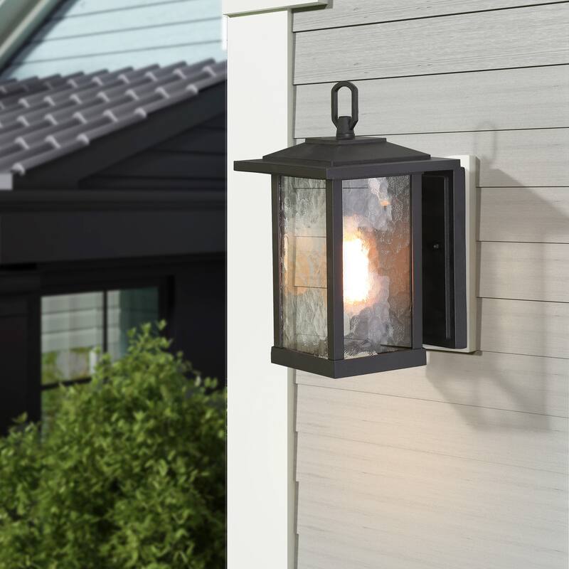 Farmhouse 1-Light Black Outdoor Wall Lantern Glass Patio Wall Sconce - L7"X W12" X H12"