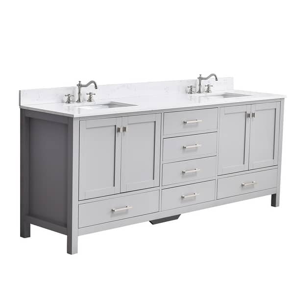 slide 2 of 10, PROOX 84 inch Freestanding Bath Vanities with Culture Marble Top Undermount Sink - 84" W x 22" D Grey