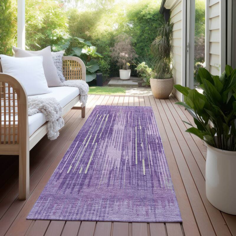 Machine Washable Indoor/ Outdoor Chantille Ombre Abstract Rug - Purple - 2'3" x 7'6"