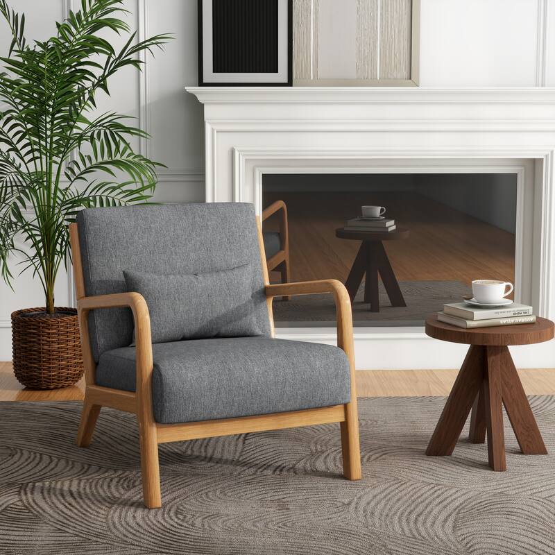 Mid-Century Modern Upholstered Accent Chair with Wood Frame