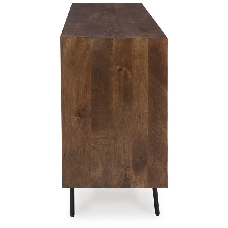 Sideboard Cabinet Console, 4 Carved Diamond Style Doors, Brown 76 Inch