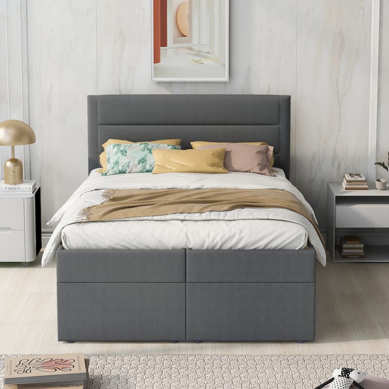 Full Size Upholstered Platform Bed with Storage Underneath - Grey