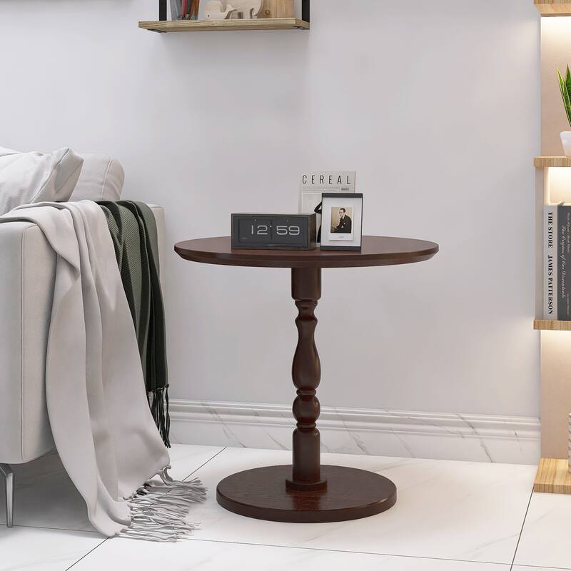 23"Accent Round Table, Round Side Table, Small Table for Small Spaces, Modern Accent Nightstand with Solid Wood Leg