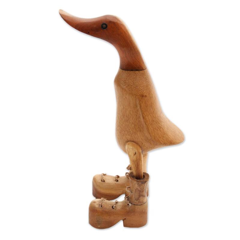 Novica Handmade Rain Boot Duck Wood And Bamboo Root Sculpture