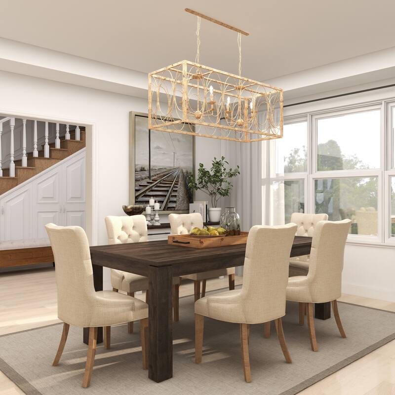 Metal Distressed Caged 8 Light Chandelier with Link Style Chain - Gold - Roche River Decor