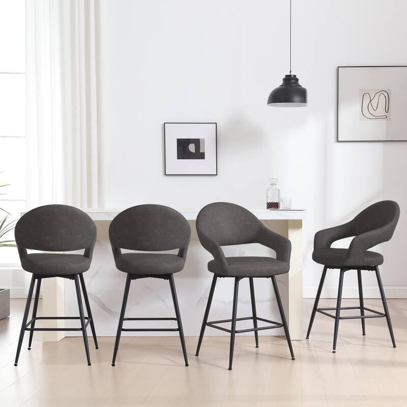 26" Velvet/ Faux Leather Counter Height Swivel Bar Stools Set of 2/4 - 39.2"H x 20.4"W X 22"D