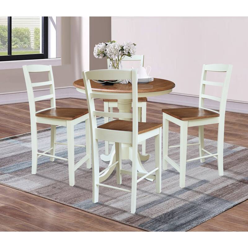 36" Round Top Pedestal Extension Dining Table with 12" Leaf and Stools
