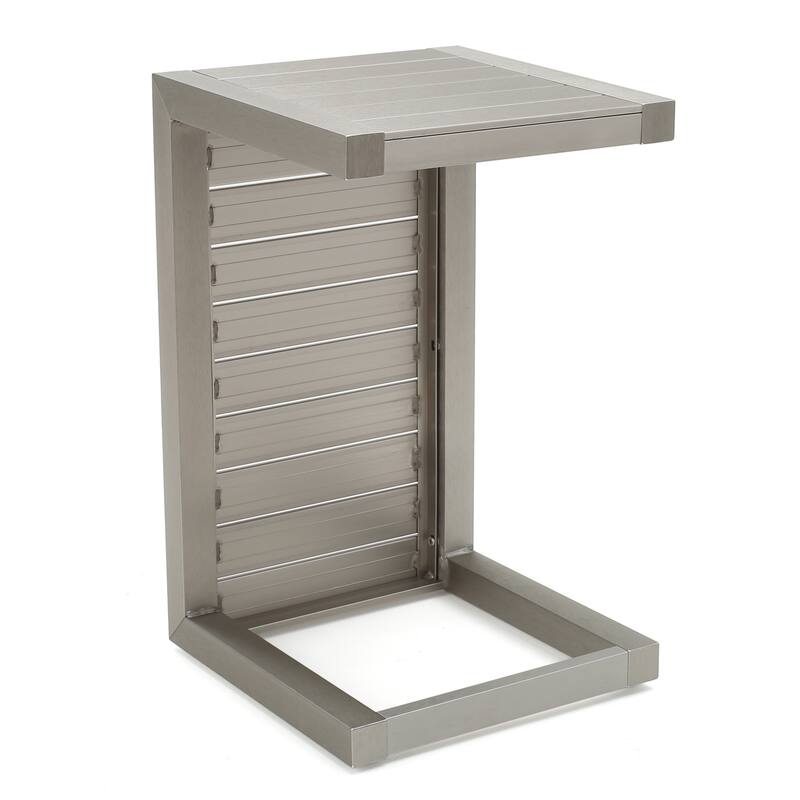 Roomfitters Modern Outdoor Side Table with Slatted Aluminium Frame, Weather-Resistant Accent Table for Patio