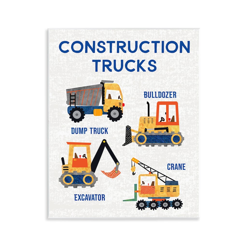 Stupell Educational Construction Trucks Wall Plaque Art Design By Conrad Knutsen
