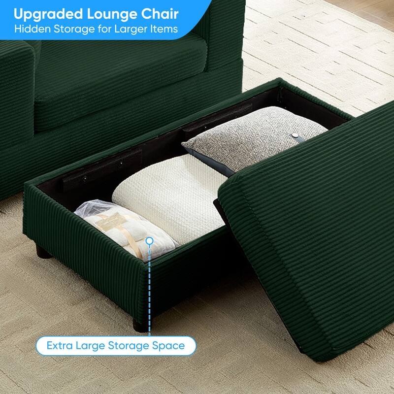 Mixoy Corduroy Chaise Lounge Deep Seat Sleeper Sofa Chair with Storage Ottoman,Upholstered 1-Seater/Loveseat Sofa Couch