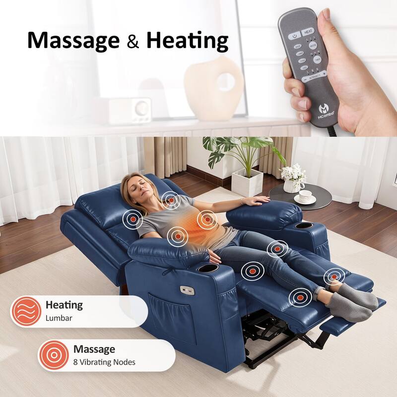 MCombo Lay Flat Dual Motor Power Lift Recliner Chair Sofa with Heat and Massage, Infinite Position, Faux Leather 7661