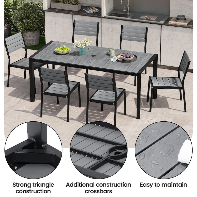 9/11-Piece Outdoor Patio Dining Set Aluminum Table and Chairs w/10 ft Market Umbrella and Base