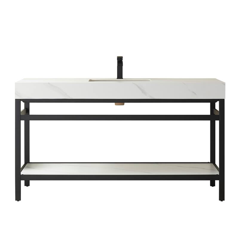 Funes 60" Single Vanity, Metal Support with Stone Top without Mirror - 60''x22''