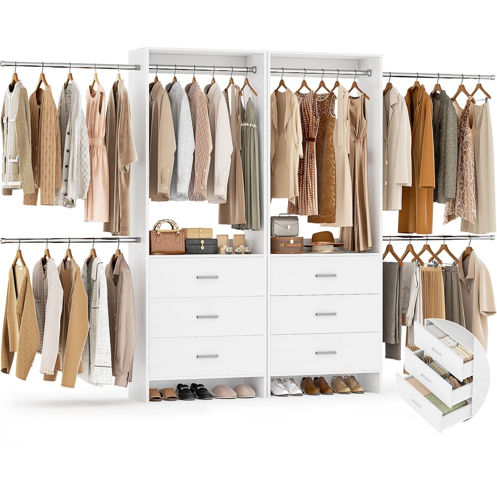 Cimly Set of 2 Closet Organizer System with Adjustable Hanging Rods and Drawers