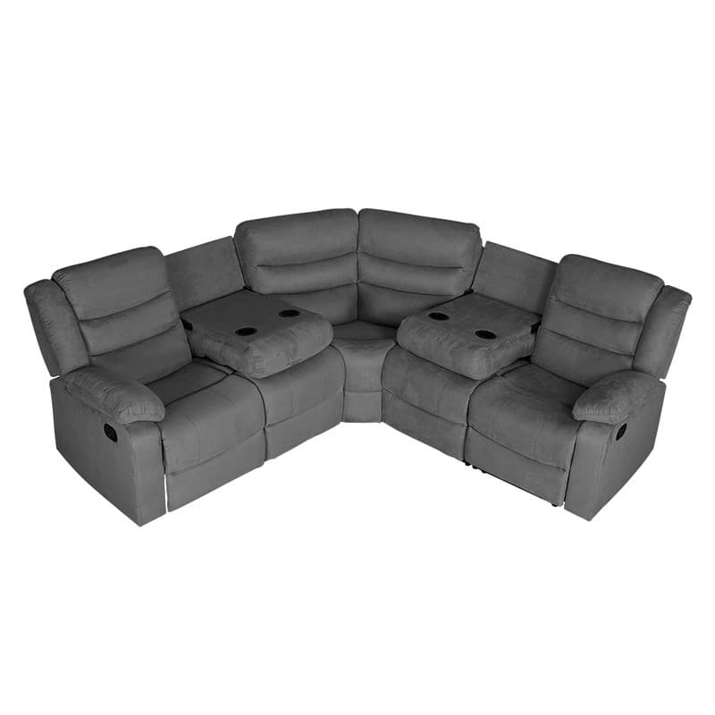 82" Width Polyester/Suede 5-Piece Manual Reclining Sectional Sofa - Reclining-Grey