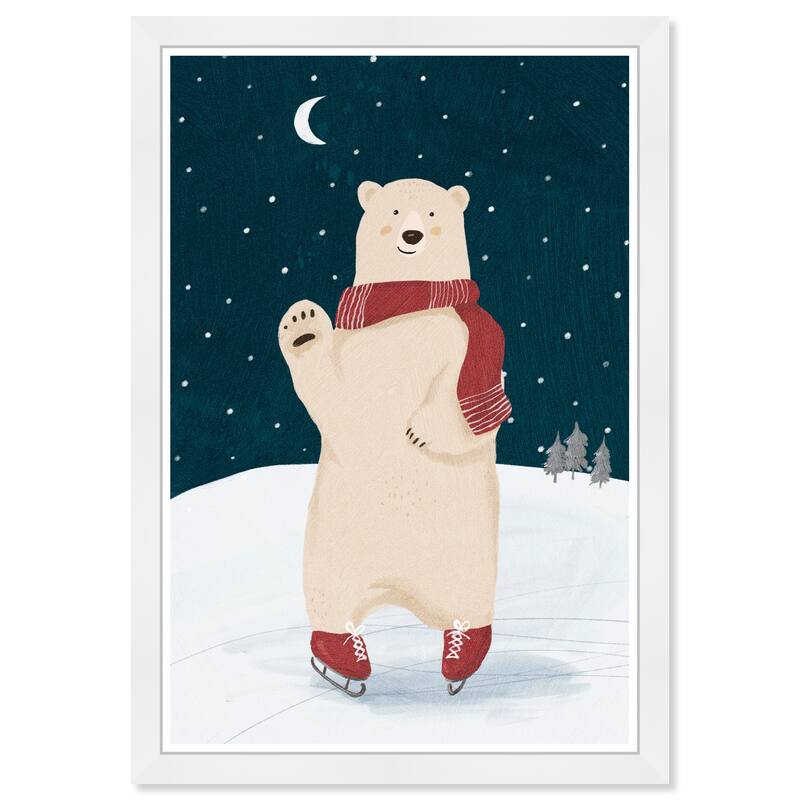 Wynwood Studio Prints Animals Snowy Skater Bear Blue and Dark Blue Farmhouse Wall Art Canvas Print