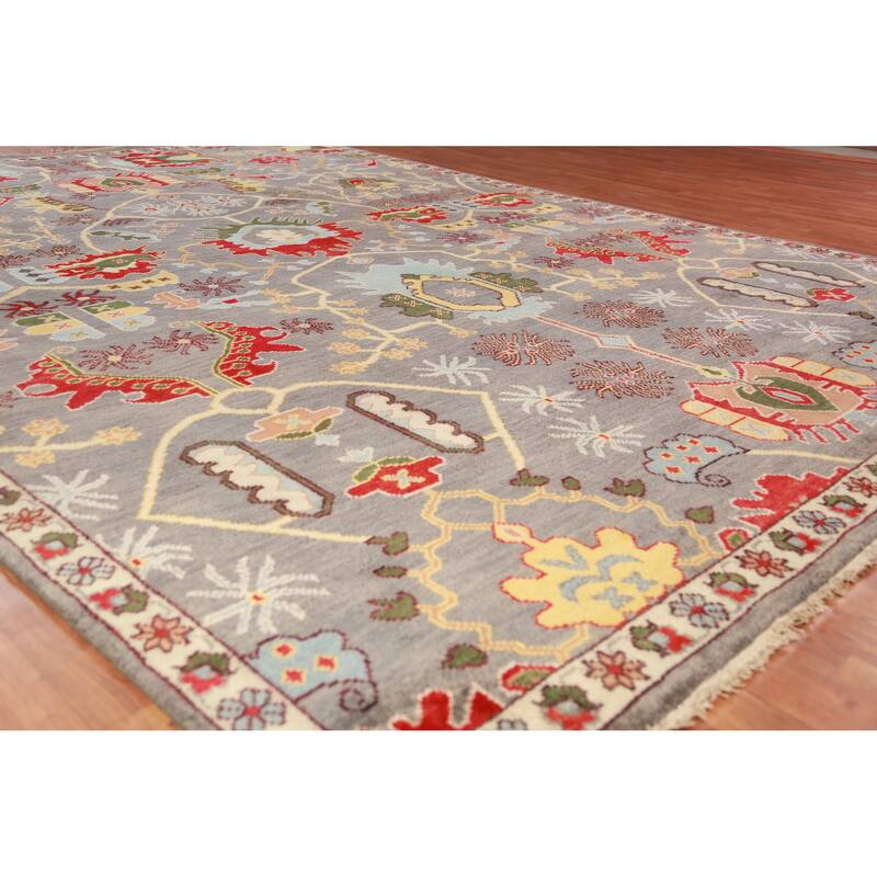 Floral Gray Oushak Oriental Area Rug Handmade Wool Carpet - 9'1" x 12'2"