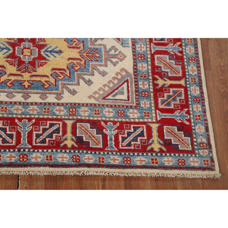 Beige / Ivory Kazak Accent Rug Hand-Knotted Wool Carpet - 4'1" x 5'10"