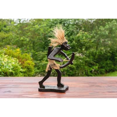 Handmade Wooden Primitive Tribal Standing Archer Funny Statue Sculpture Tiki Bar Handcrafted Gift Home Decor Figurine Decoration