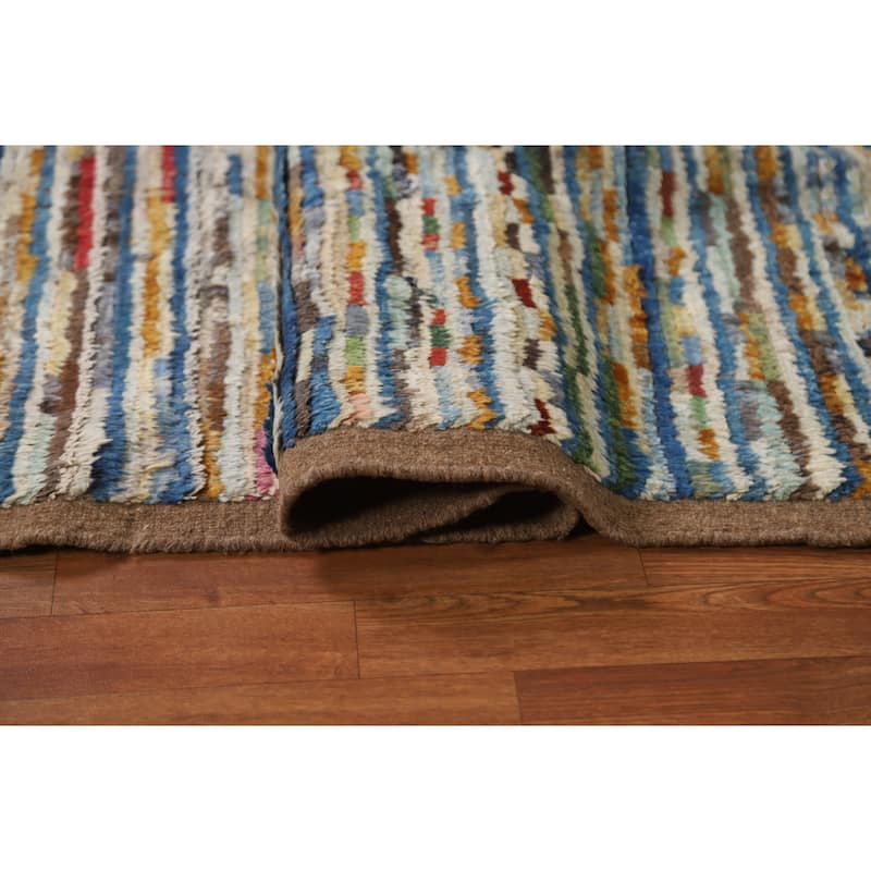 Hand Knotted Oriental 100% Wool Carpet Modern Stripe Multi-Colored Moroccan Area Rug - 7' 8'' X 5' 5''