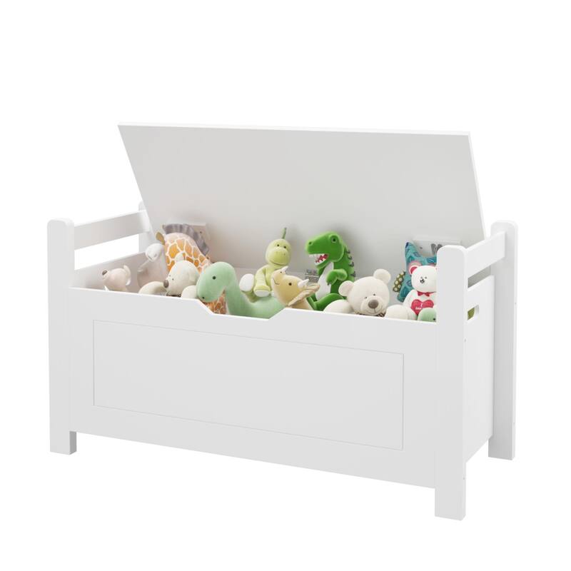 Anmytek Safety Flip Top Storage Bench Kids Bedroom Seat White Modern Organization Toy Storage
