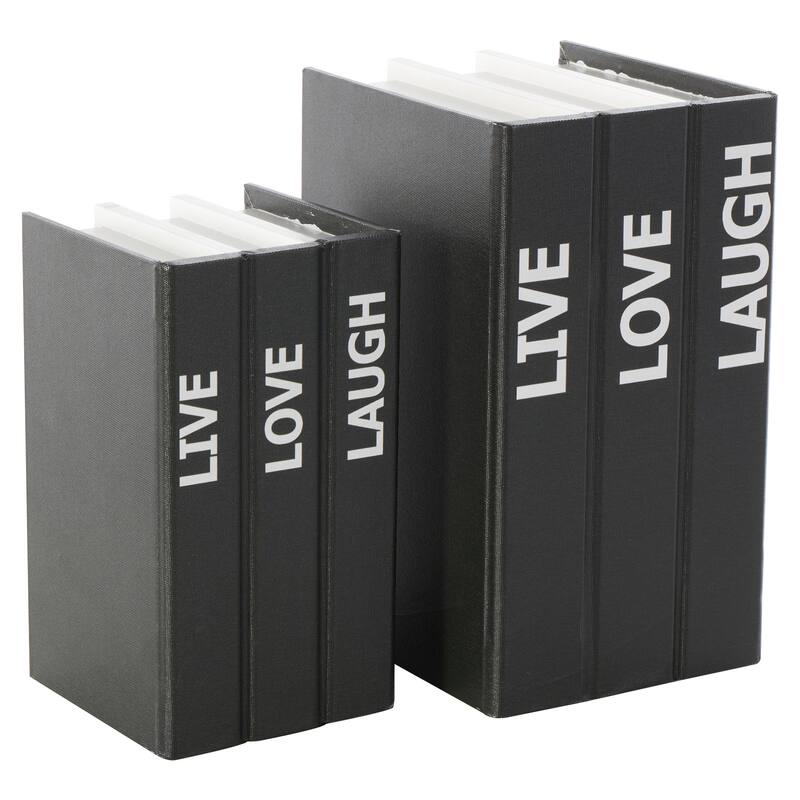 White or Black Canvas Faux Storage Book Box with Live, Laugh, Love Text (Set of 2)