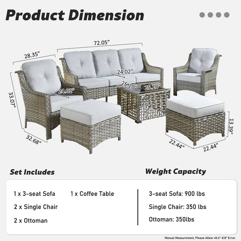 HOOOWOOO 6-pieces Wicker Patio Furniture Conversation Set with Coffee Table
