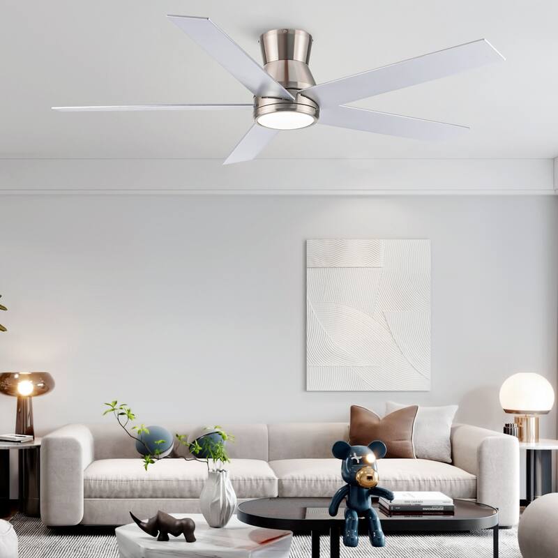 YUHAO AeroLite 48 in. Indoor White Low Profile Standard Ceiling Fan with Bright White Integrated LED Light Kit, Remote Included