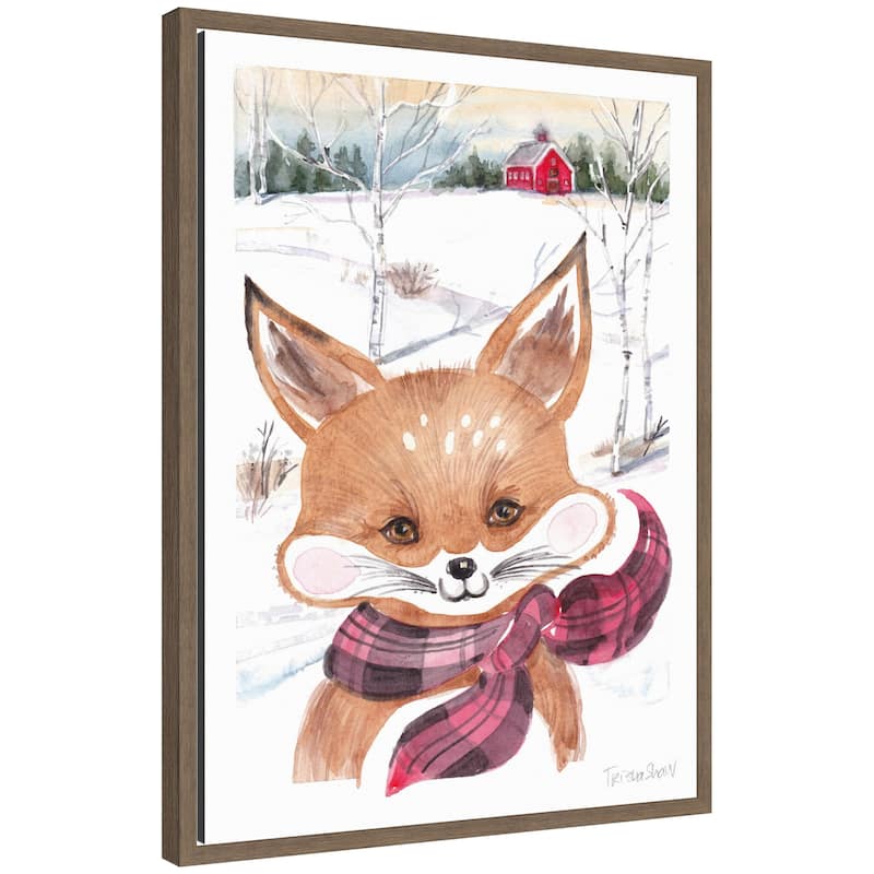 Kate and Laurel Framed Canvas Fox With Scarf In Winter by Patricia Shaw - 18 x 24