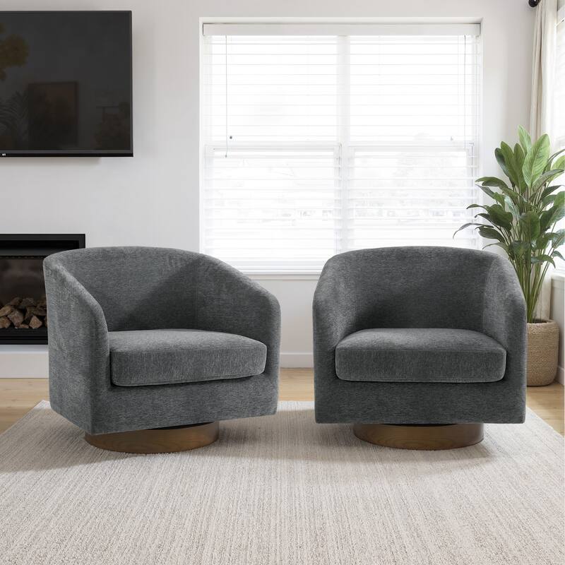 Modern Linen Chenille 360°Swivel Barrel Chair