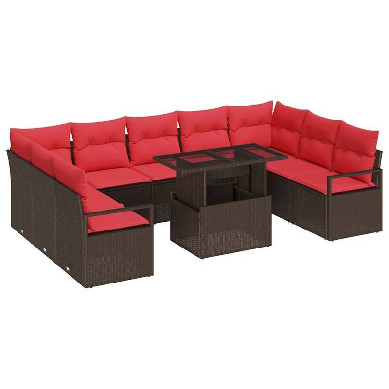 vidaXL 10 Piece Garden Sofa Set with Cushions - 113.8×69.7×27.2