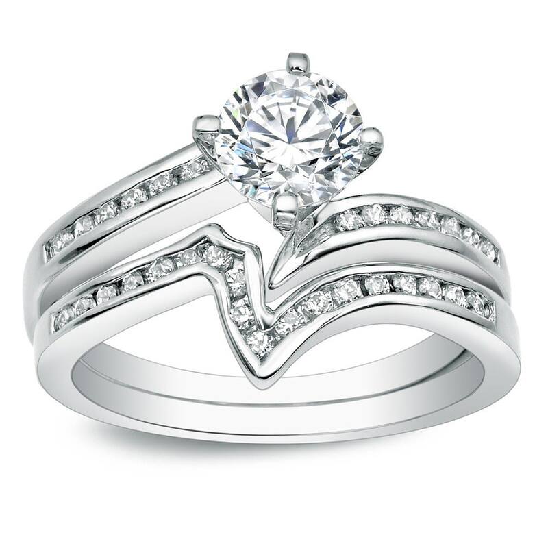 Auriya 14k Gold 1ctw Round Diamond Engagement Ring Set - White Gold - 4