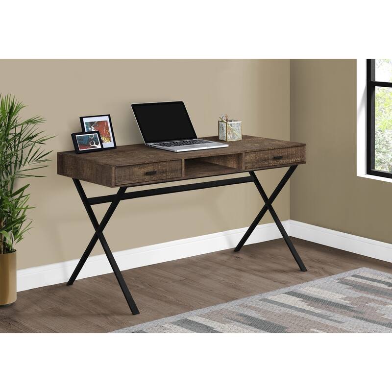 Computer Desk, Home Office, Laptop, Storage Drawers, 48"l, Work, Brown Laminate, Black Metal, Contemporary