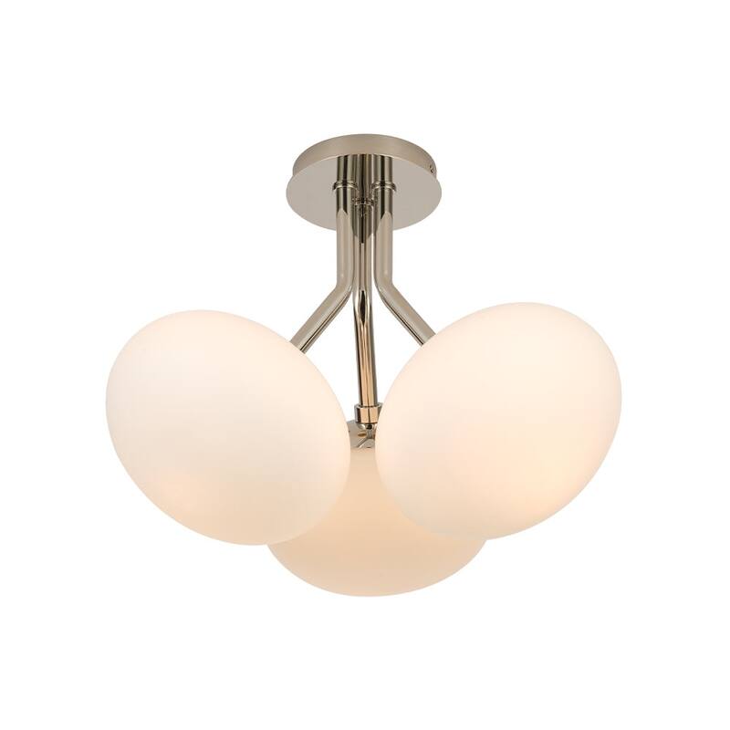Mid-Century 3-Light Opal Glass Globe Semi Flush Ceiling Light