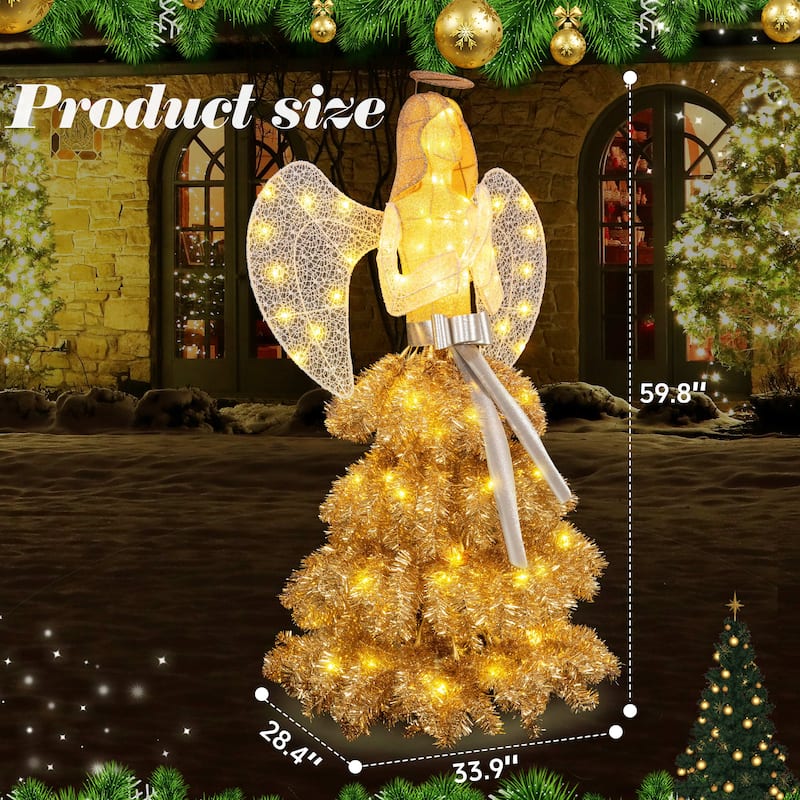 Tree Skirt Angel Christmas Decoration With LED - Gold