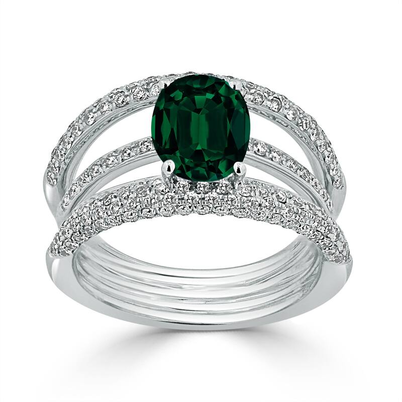 Auriya 1 5/8ct Oval Green Emerald and Diamond Ring 9/10ctw 18K Gold