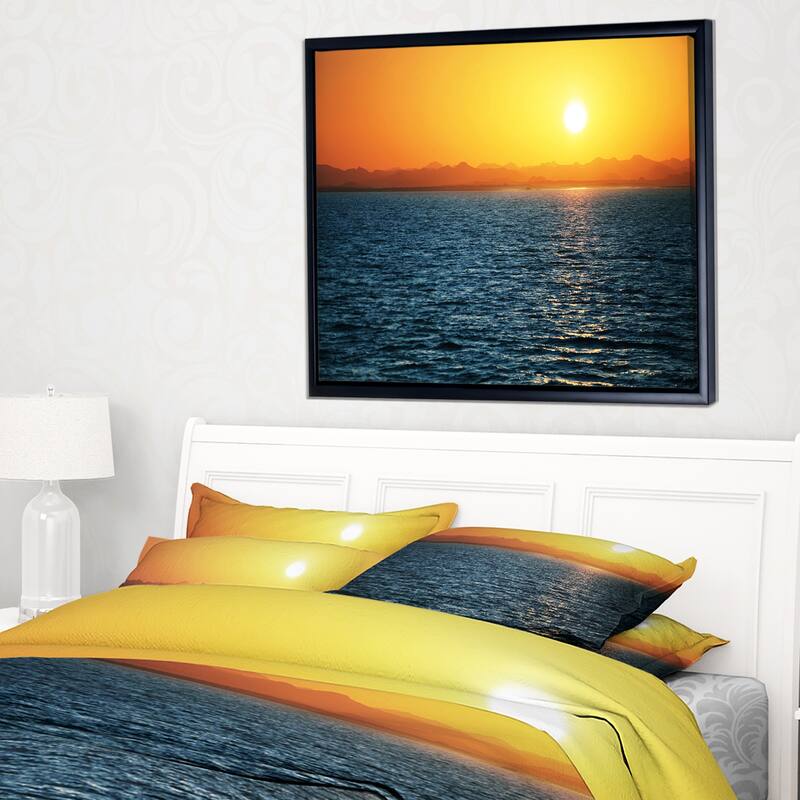 Designart "Beautiful River View At Sunset" Large Seashore Framed Canvas Print