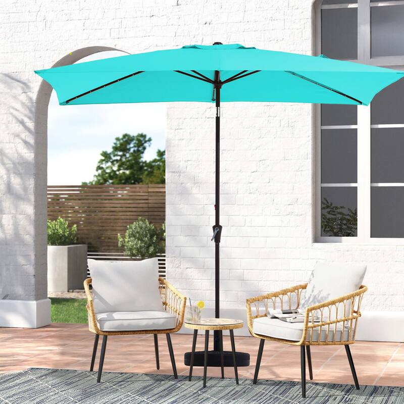 6.5*10ft Rectangular Patio Market Umbrella with LED Lights,Crank & Tilt