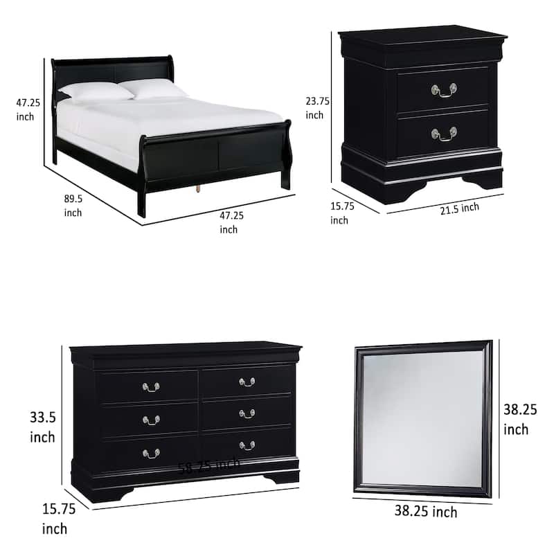 Fy Four Piece Queen Size Bedroom Set, Antique Nickel Metal Handles, Black