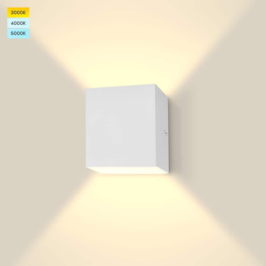 Luxrite Square LED Up and Down Wall Sconce, Metal, 5CCT 2700K-5000K, 15W, 1000LM, IP65 Waterproof, ETL Listed - White