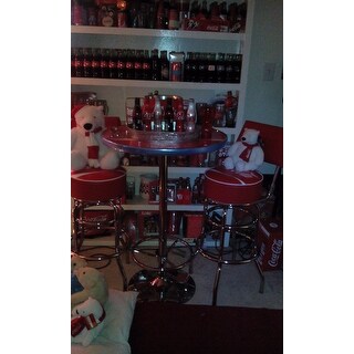 Trademark Gameroom Coca Cola Vinyl Upholstery Metal Pub Table and Bar Stools with Backs Set